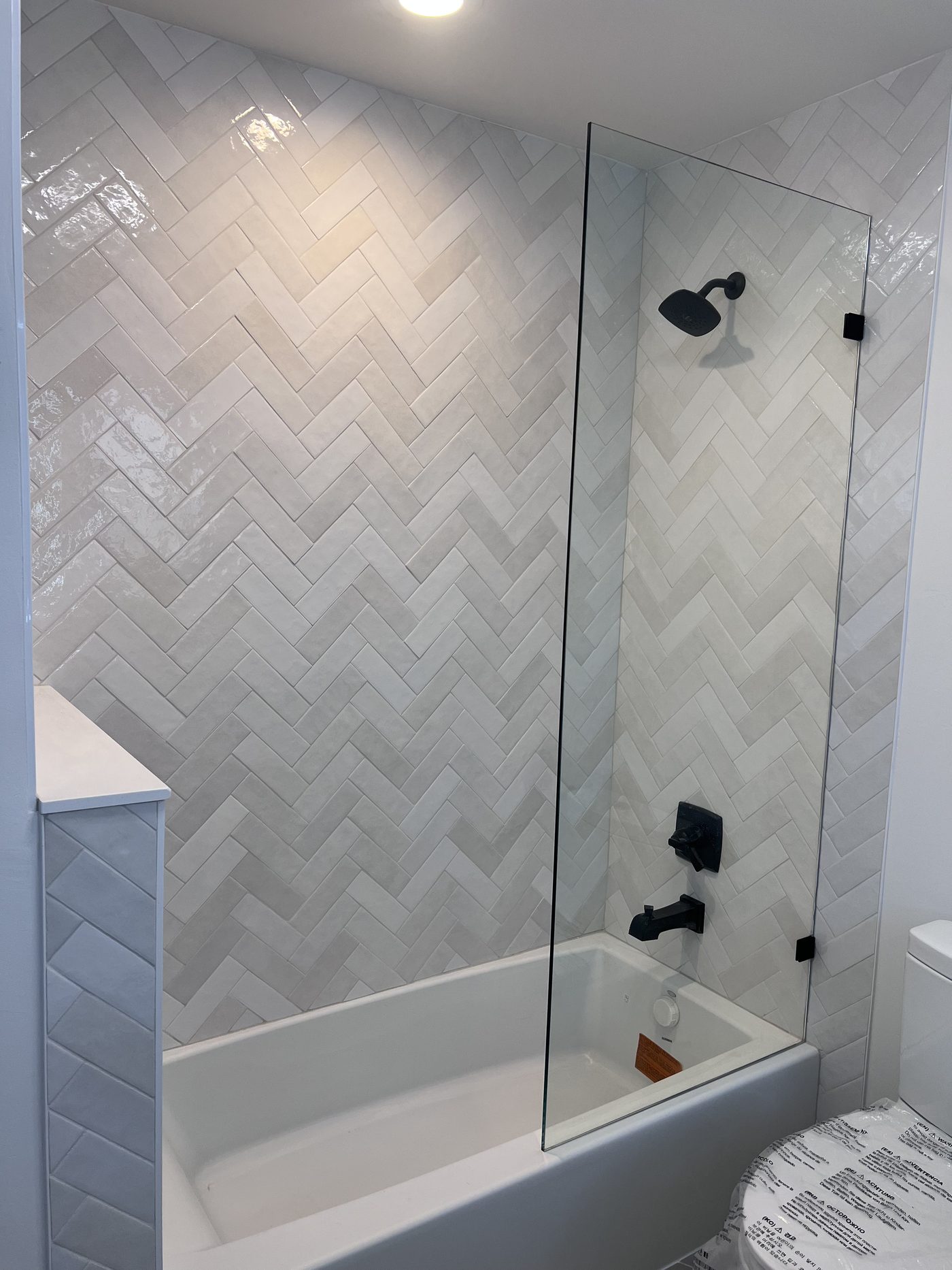Tub Surround with Herringbone Tile